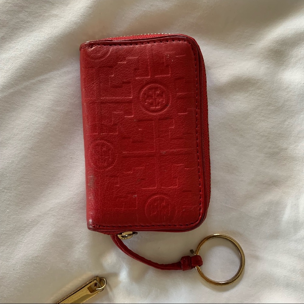 Tory Burch red keychain wallet coin bag